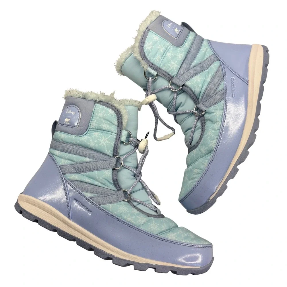 Disney X Sorel Frozen II Snow Boots Women‎ 7 Blue Waterproof Faux Fur LY3665-535